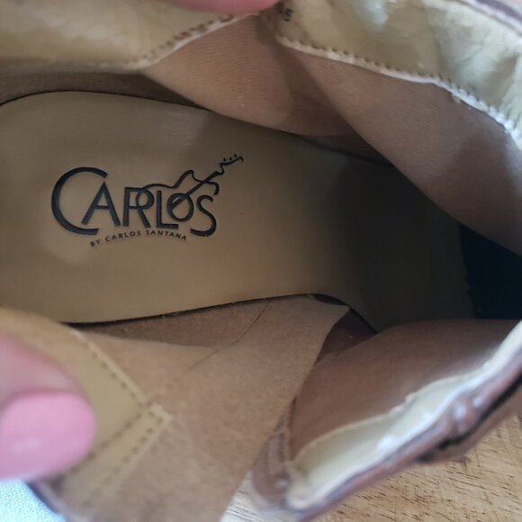 Vtg Carlos Santana Whipstitch Leather Dual Buckle Moto Pointy Ankle Booties 9 - Picture 9 of 13